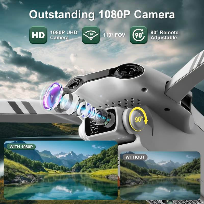 Aerial Drone 2025 F10 Pro with 1080P UHD Camera GPS 5G Wifi FPV Brushless Motors Optical Flow Smart Obstacle Avoidance Auto Return 360° Stunt Roll Dual Batteries