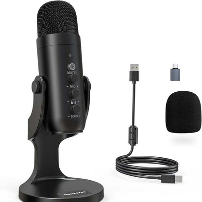Haomuren K66 USB Condenser Microphone,Computer PC Gaming Mic,Plug&Play Microphones for PS 4&5.Monitor Adjust&Volume Control,Mic Gain Control,Mute Button for Tiktok,Youtube Podcast on Mac&Windows, Gift for Festival Audio Black