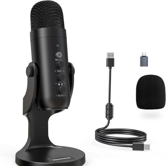 Haomuren K66 USB Condenser Microphone,Computer PC Gaming Mic,Plug&Play Microphones for PS 4&5.Monitor Adjust&Volume Control,Mic Gain Control,Mute Button for Tiktok,Youtube Podcast on Mac&Windows, Gift for Festival Audio Black