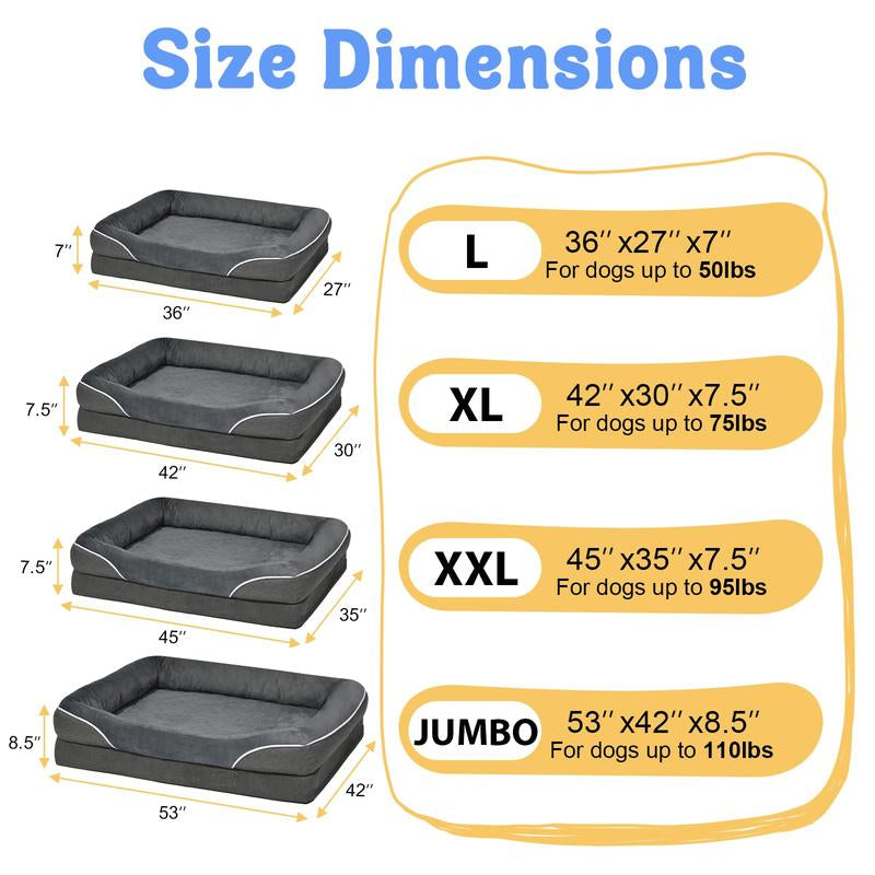 Washable Orthopedic Large Dog Bed - Removable Orthopedic Foam Dog Beds with Bolsters Waterproof Large Dog Bed and Non-Slip Bottom Extra Large Dog Bed Sofa