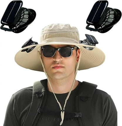 Wide Brim Solar Fan Outdoor Fishing Hat,Men Sun Hat with 2 Solar Fan Fishing Hats