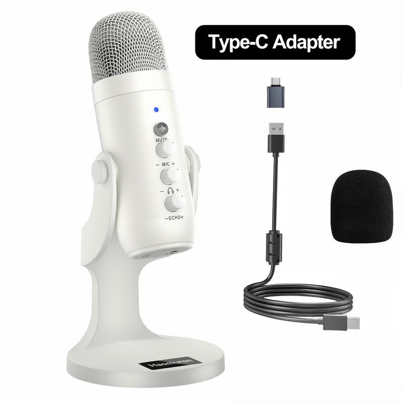 Haomuren K66 USB Condenser Microphone,Computer PC Gaming Mic,Plug&Play Microphones for PS 4&5.Monitor Adjust&Volume Control,Mic Gain Control,Mute Button for Tiktok,Youtube Podcast on Mac&Windows, Gift for Festival Audio Black