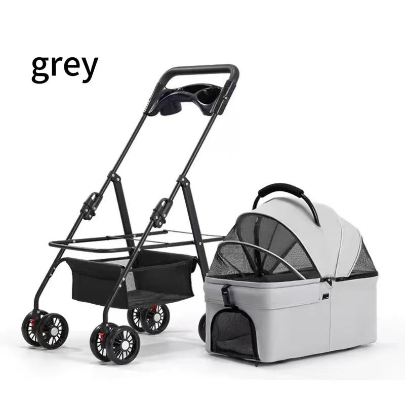 Pet Stroller for Cats Dogs Foldable Design with Sun Rain Cover Breathable Mesh Panel Storage Bag