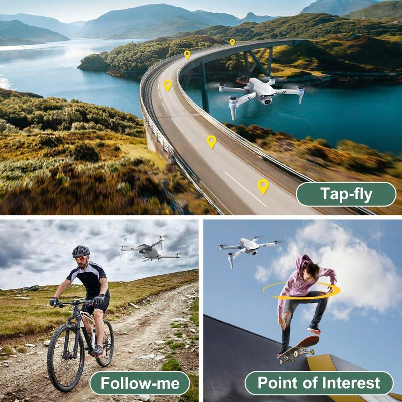 Aerial Drone 2025 F10 Pro with 1080P UHD Camera GPS 5G Wifi FPV Brushless Motors Optical Flow Smart Obstacle Avoidance Auto Return 360° Stunt Roll Dual Batteries