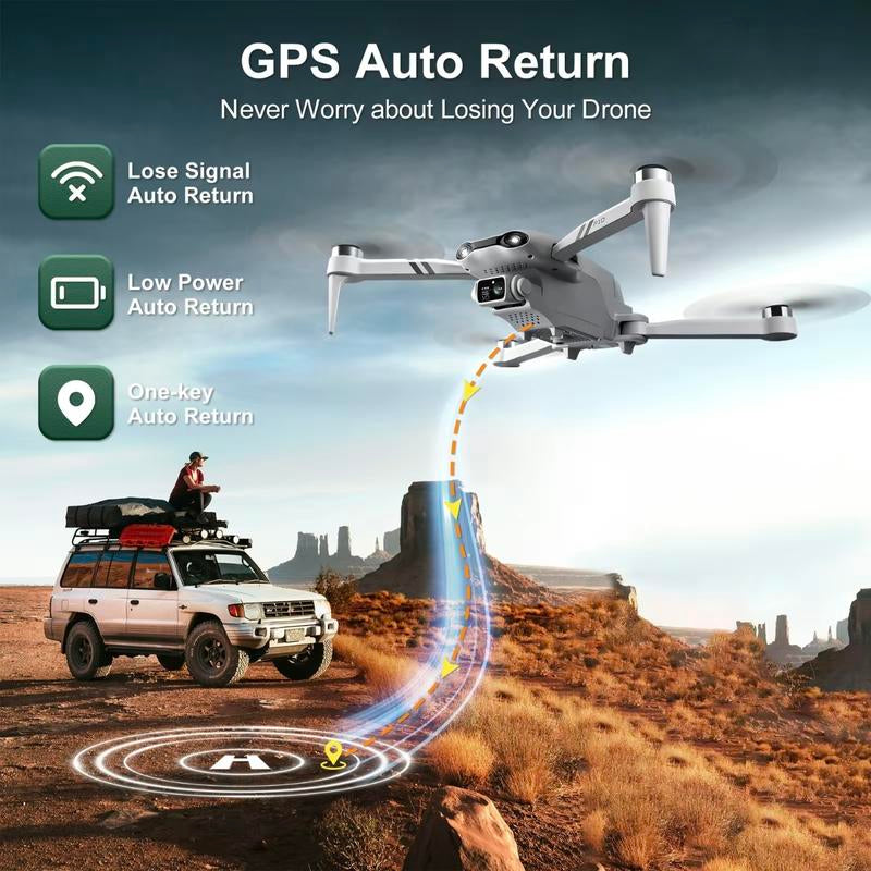 Aerial Drone 2025 F10 Pro with 1080P UHD Camera GPS 5G Wifi FPV Brushless Motors Optical Flow Smart Obstacle Avoidance Auto Return 360° Stunt Roll Dual Batteries