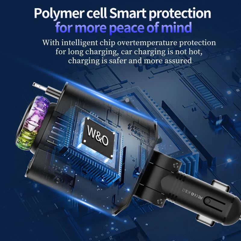 5-In-1 PD45W Car Fast Charger USB Type-C Power Adapter Retractable Phone Charger with Roof Starlight Aromatherapy for IOS Androi