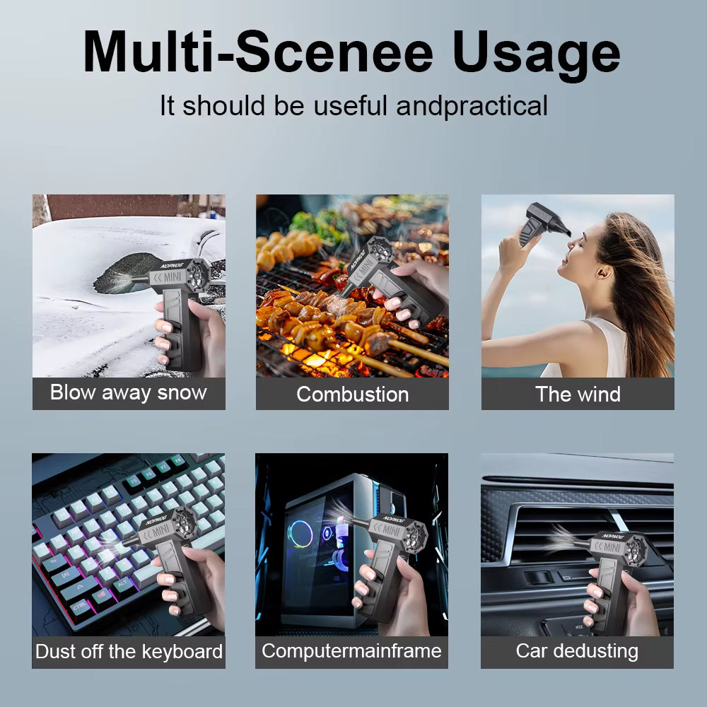 Electric Air Duster Blowing Snow Turbo Blower Jet Fan 5 Outlet Nozzles Cleaning Blower Tool 130000RPM Portable Type-C Charging