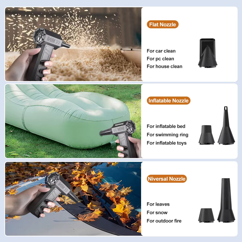 Electric Air Duster Blowing Snow Turbo Blower Jet Fan 5 Outlet Nozzles Cleaning Blower Tool 130000RPM Portable Type-C Charging