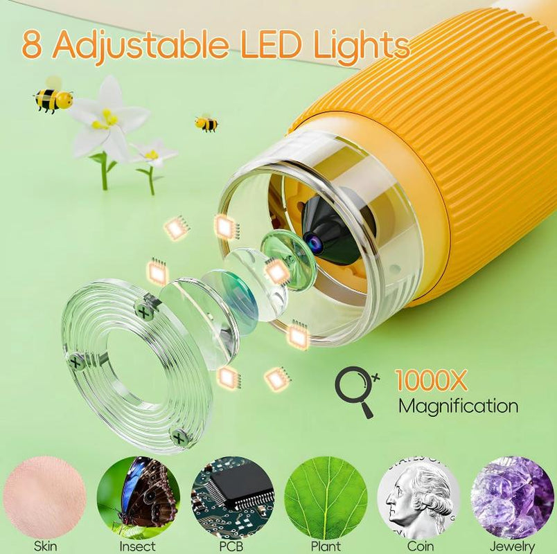Children'S Handheld Microscope 2-Inch IPS Screen 1000X Magnification HD LED Lighting Mini Microscope Brings Educational Fun