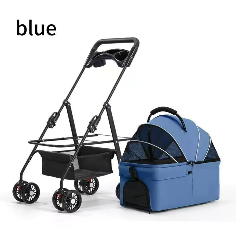 Pet Stroller for Cats Dogs Foldable Design with Sun Rain Cover Breathable Mesh Panel Storage Bag