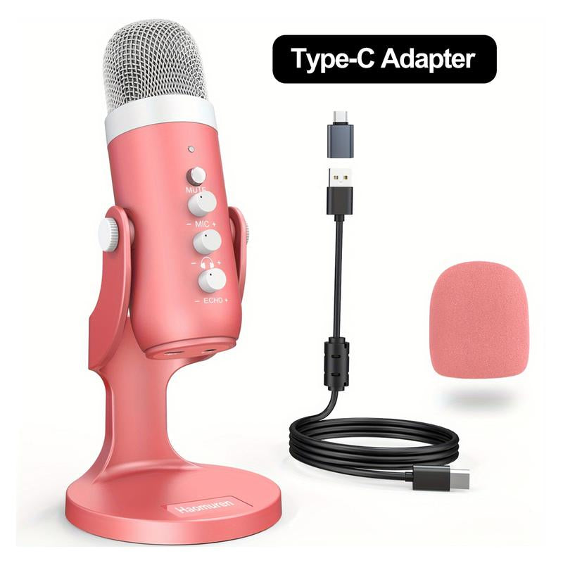 Haomuren K66 USB Condenser Microphone,Computer PC Gaming Mic,Plug&Play Microphones for PS 4&5.Monitor Adjust&Volume Control,Mic Gain Control,Mute Button for Tiktok,Youtube Podcast on Mac&Windows, Gift for Festival Audio Black