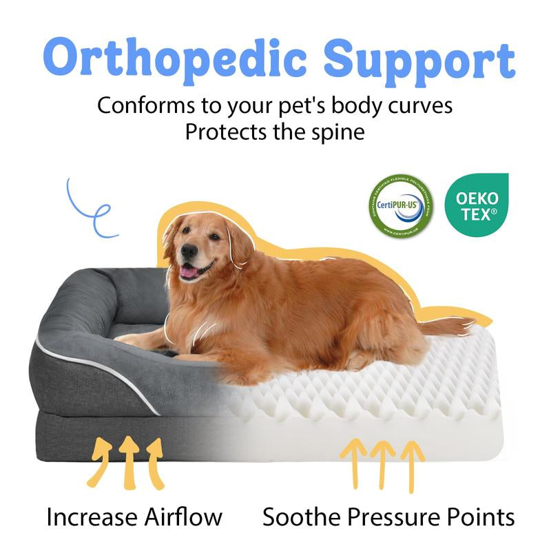 Washable Orthopedic Large Dog Bed - Removable Orthopedic Foam Dog Beds with Bolsters Waterproof Large Dog Bed and Non-Slip Bottom Extra Large Dog Bed Sofa