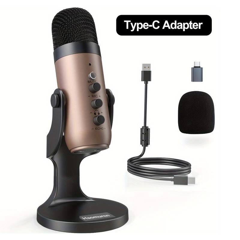 Haomuren K66 USB Condenser Microphone,Computer PC Gaming Mic,Plug&Play Microphones for PS 4&5.Monitor Adjust&Volume Control,Mic Gain Control,Mute Button for Tiktok,Youtube Podcast on Mac&Windows, Gift for Festival Audio Black
