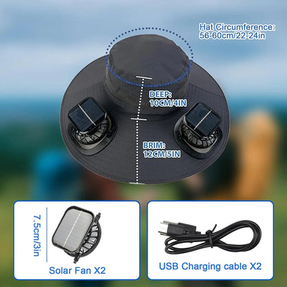 Wide Brim Solar Fan Outdoor Fishing Hat,Men Sun Hat with 2 Solar Fan Fishing Hats