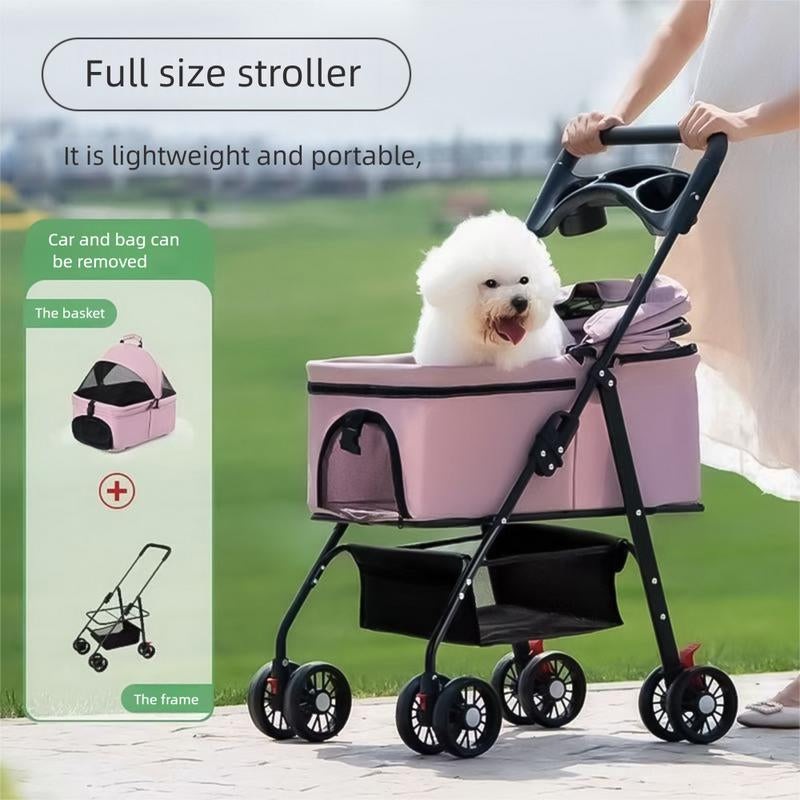 Pet Stroller for Cats Dogs Foldable Design with Sun Rain Cover Breathable Mesh Panel Storage Bag
