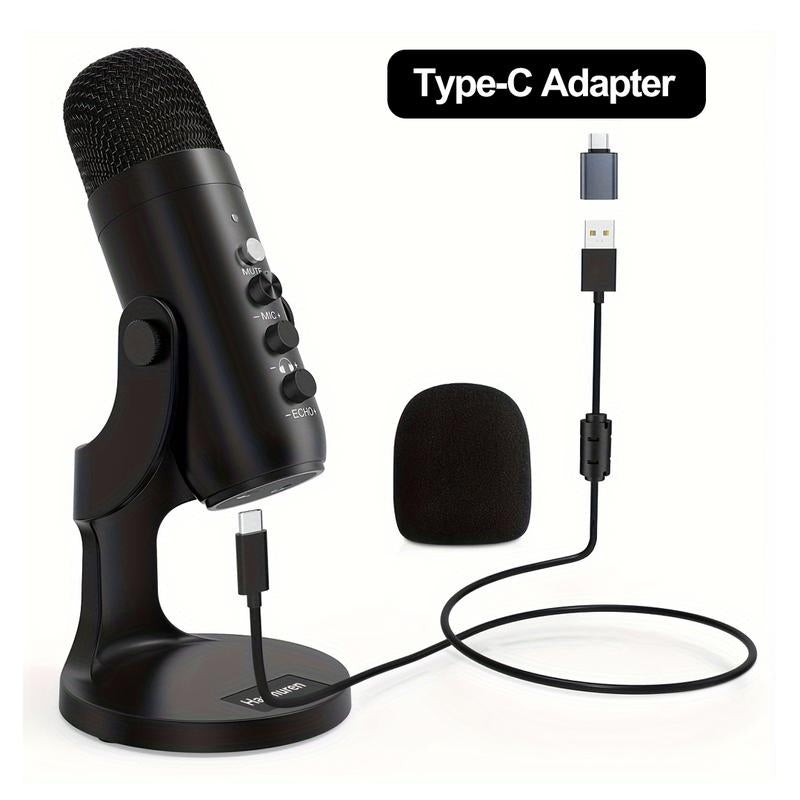 Haomuren K66 USB Condenser Microphone,Computer PC Gaming Mic,Plug&Play Microphones for PS 4&5.Monitor Adjust&Volume Control,Mic Gain Control,Mute Button for Tiktok,Youtube Podcast on Mac&Windows, Gift for Festival Audio Black