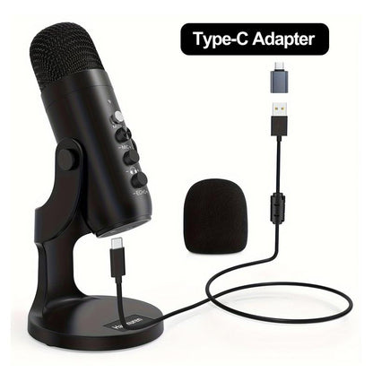 Haomuren K66 USB Condenser Microphone,Computer PC Gaming Mic,Plug&Play Microphones for PS 4&5.Monitor Adjust&Volume Control,Mic Gain Control,Mute Button for Tiktok,Youtube Podcast on Mac&Windows, Gift for Festival Audio Black