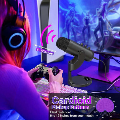 Haomuren K66 USB Condenser Microphone,Computer PC Gaming Mic,Plug&Play Microphones for PS 4&5.Monitor Adjust&Volume Control,Mic Gain Control,Mute Button for Tiktok,Youtube Podcast on Mac&Windows, Gift for Festival Audio Black